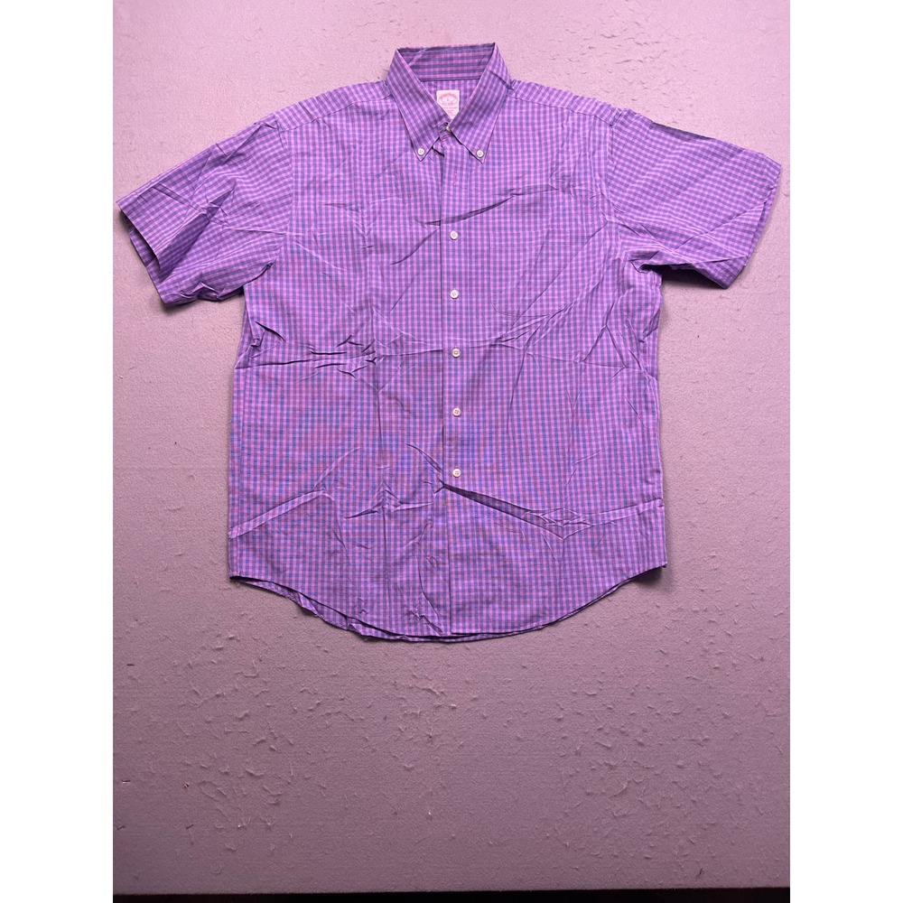Brooks Brothers Shirt Cotton Gingham Purple Large Mens